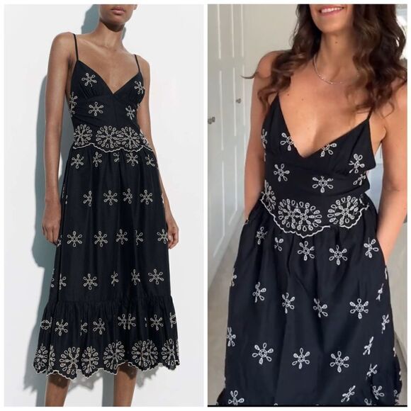 Zara Embroidered Dress Black New - Picture 2 of 3